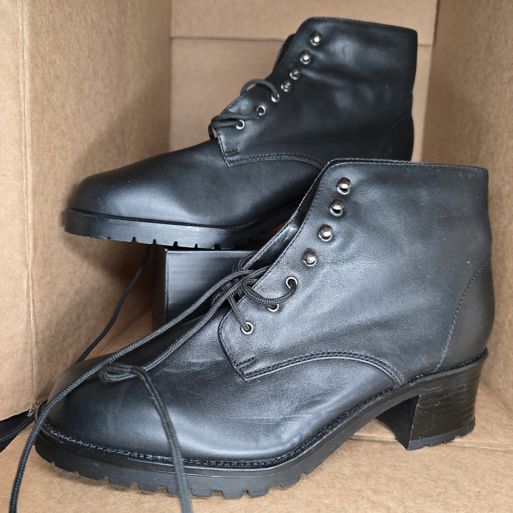 Vintage/Y2K White Mountain Slush Leather  Ankle Boots-Womens 7.5-Black-Combat